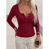 image:imageBTFBM Henley Shirts for Women Ribbed V Neck Long Sleeve TopsBurgundy