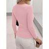 image:imageBTFBM Henley Shirts for Women Ribbed V Neck Long Sleeve TopsGrey Pink