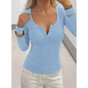 image:imageBTFBM Henley Shirts for Women Ribbed V Neck Long Sleeve TopsLight Blue