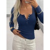 image:imageBTFBM Henley Shirts for Women Ribbed V Neck Long Sleeve TopsNavy Blue