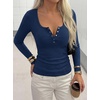 image:imageBTFBM Henley Shirts for Women Ribbed V Neck Long Sleeve TopsNavy Blue
