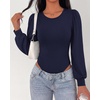 image:imageBTFBM Long Puff Sleeve Bodysuits for Women 2026Navy Blue