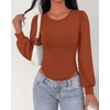 image:imageBTFBM Long Puff Sleeve Bodysuits for Women 2026Red Brown