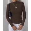 image:imageBTFBM Long Sleeve T Shirts for Women Ruffle Mock Neck TopsBrown