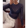 image:imageBTFBM Polka Dot Top Long Sleeve Shirts for WomenPolka Dot Navy Blue White