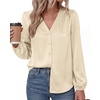 image:imageBTFBM Satin Blouses for Women Dressy Casual Button Down ShirtsBeige