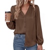 image:imageBTFBM Satin Blouses for Women Dressy Casual Button Down ShirtsBrown