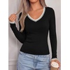 image:imageBTFBM V Neck Fall Long Sleeve Shirts for WomenBlack