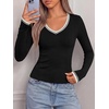 image:imageBTFBM V Neck Fall Long Sleeve Shirts for WomenBlack