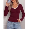 image:imageBTFBM V Neck Fall Long Sleeve Shirts for WomenBurgundy