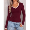 image:imageBTFBM V Neck Fall Long Sleeve Shirts for WomenBurgundy