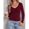 image:imageBTFBM V Neck Fall Long Sleeve Shirts for WomenBurgundy
