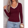 image:imageBTFBM V Neck Fall Long Sleeve Shirts for WomenBurgundy