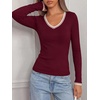image:imageBTFBM V Neck Fall Long Sleeve Shirts for WomenBurgundy