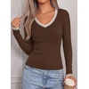 image:imageBTFBM V Neck Fall Long Sleeve Shirts for WomenCoffee