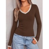 image:imageBTFBM V Neck Fall Long Sleeve Shirts for WomenCoffee