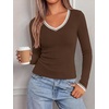 image:imageBTFBM V Neck Fall Long Sleeve Shirts for WomenCoffee