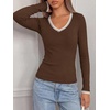 image:imageBTFBM V Neck Fall Long Sleeve Shirts for WomenCoffee