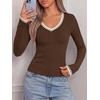 image:imageBTFBM V Neck Fall Long Sleeve Shirts for WomenCoffee