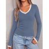 image:imageBTFBM V Neck Fall Long Sleeve Shirts for WomenGrey Blue