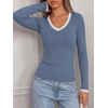 image:imageBTFBM V Neck Fall Long Sleeve Shirts for WomenGrey Blue