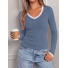 image:imageBTFBM V Neck Fall Long Sleeve Shirts for WomenGrey Blue