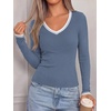 image:imageBTFBM V Neck Fall Long Sleeve Shirts for WomenGrey Blue