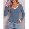 image:imageBTFBM V Neck Fall Long Sleeve Shirts for WomenGrey Blue