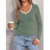 image:imageBTFBM V Neck Fall Long Sleeve Shirts for WomenSage Green
