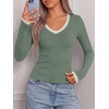 image:imageBTFBM V Neck Fall Long Sleeve Shirts for WomenSage Green