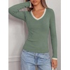 image:imageBTFBM V Neck Fall Long Sleeve Shirts for WomenSage Green