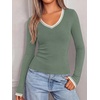 image:imageBTFBM V Neck Fall Long Sleeve Shirts for WomenSage Green
