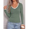 image:imageBTFBM V Neck Fall Long Sleeve Shirts for WomenSage Green