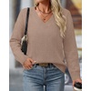 image:imageBTFBM V Neck Sweaters for Women Fall Clothes 2026Khaki