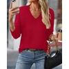 image:imageBTFBM V Neck Sweaters for Women Fall Clothes 2026Red
