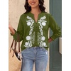 image:imageBTFBM Womens 2026 Fall Tops Dressy Casual Floral Boho Embroidered BlouseArmy Green