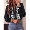 image:imageBTFBM Womens 2026 Fall Tops Dressy Casual Floral Boho Embroidered BlouseBlack
