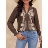 image:imageBTFBM Womens 2026 Fall Tops Dressy Casual Floral Boho Embroidered BlouseBrown Beige