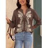 image:imageBTFBM Womens 2026 Fall Tops Dressy Casual Floral Boho Embroidered BlouseBrown Beige