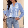 image:imageBTFBM Womens 2026 Fall Tops Dressy Casual Floral Boho Embroidered BlouseLight Blue