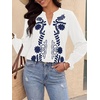 image:imageBTFBM Womens 2026 Fall Tops Dressy Casual Floral Boho Embroidered BlouseWhite Blue