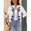 image:imageBTFBM Womens 2026 Fall Tops Dressy Casual Floral Boho Embroidered BlouseWhite Blue