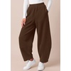 image:imageBTFBM Womens Capri Pants Wide Leg Palazzo Fleece Harem Barrel SweatpantsBrown