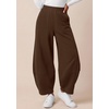 image:imageBTFBM Womens Capri Pants Wide Leg Palazzo Fleece Harem Barrel SweatpantsBrown