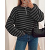 image:imageBTFBM Womens Lightweight Oversized Striped SweaterBlack Grey