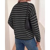 image:imageBTFBM Womens Lightweight Oversized Striped SweaterBlack Grey