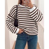 image:imageBTFBM Womens Lightweight Oversized Striped SweaterBrown White