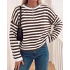 image:imageBTFBM Womens Lightweight Oversized Striped SweaterBrown White