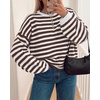 image:imageBTFBM Womens Lightweight Oversized Striped SweaterBrown White