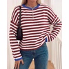 image:imageBTFBM Womens Lightweight Oversized Striped SweaterBurgundy White